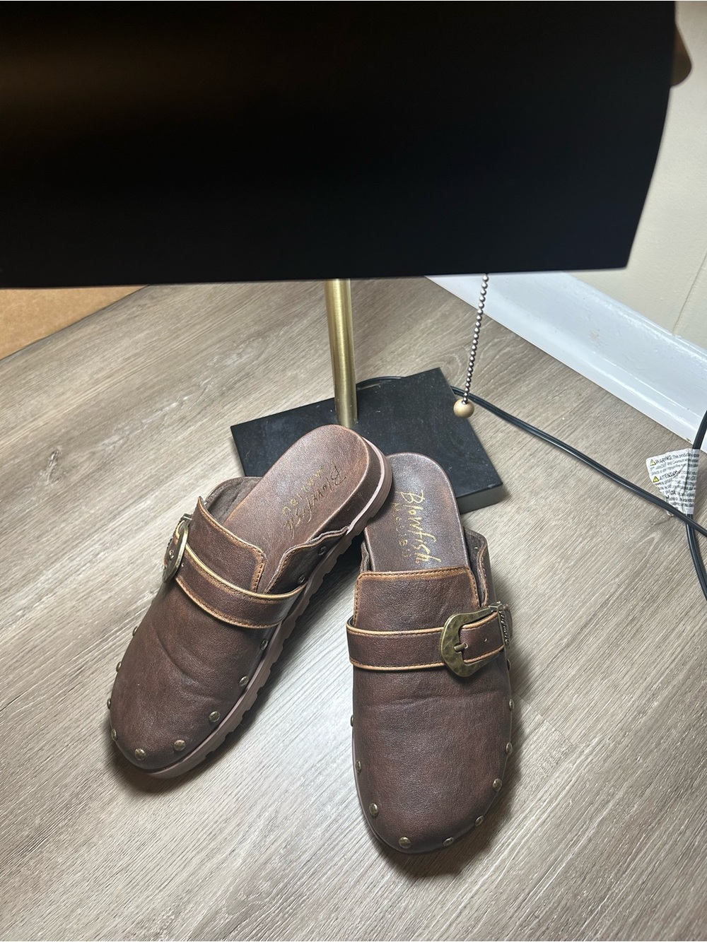 Women's Brown Leather Buckle Clogs - Classic Slip-On Mules